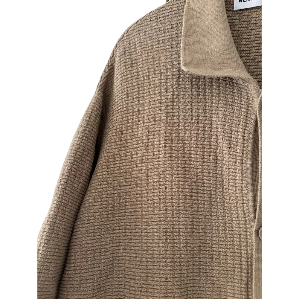 Bershka Mens Knit Polo Cardigan Shirt Brown Textured Button Front Size L EU - Picture 7 of 8